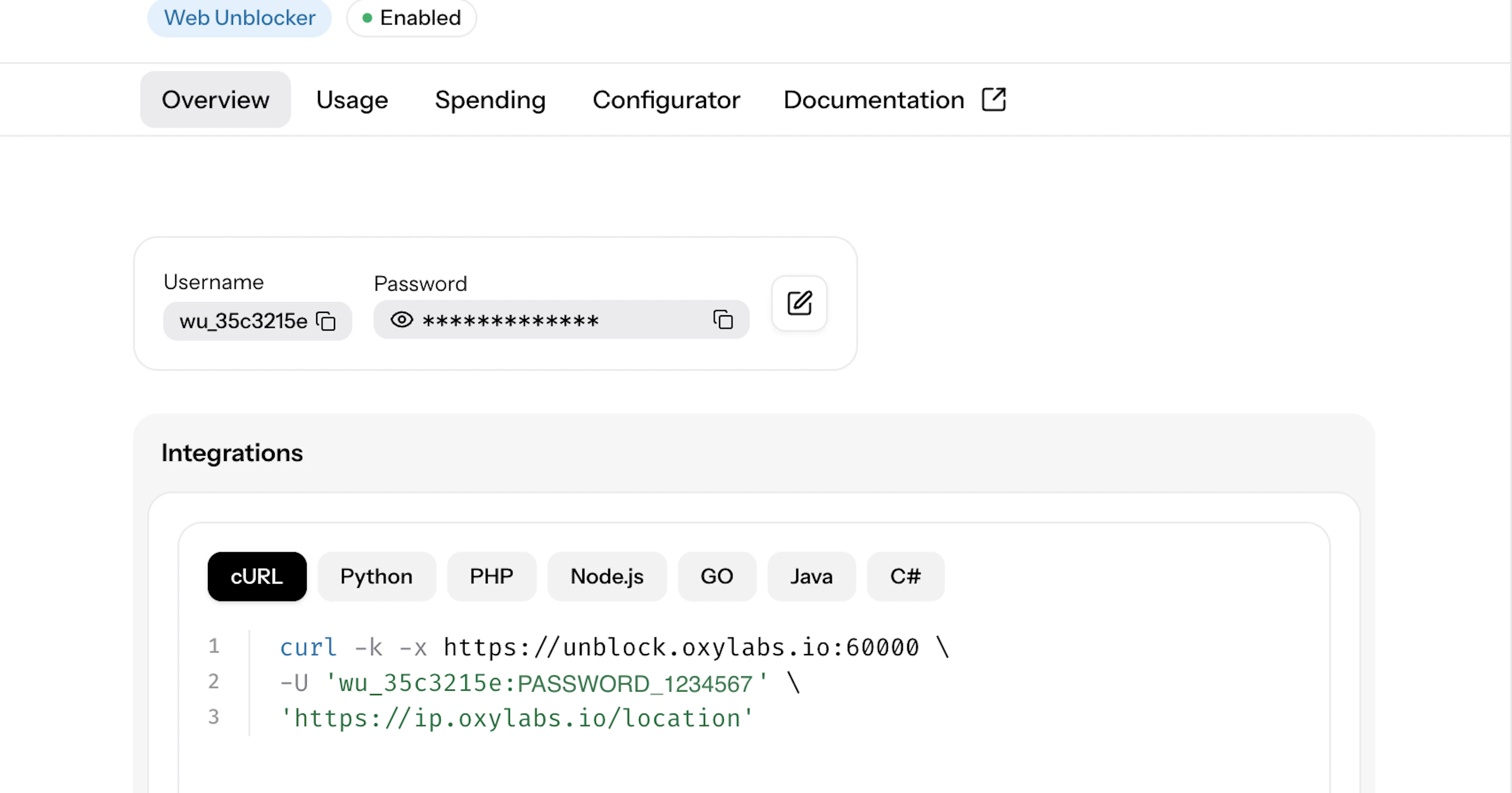 Web Unblocker request examples