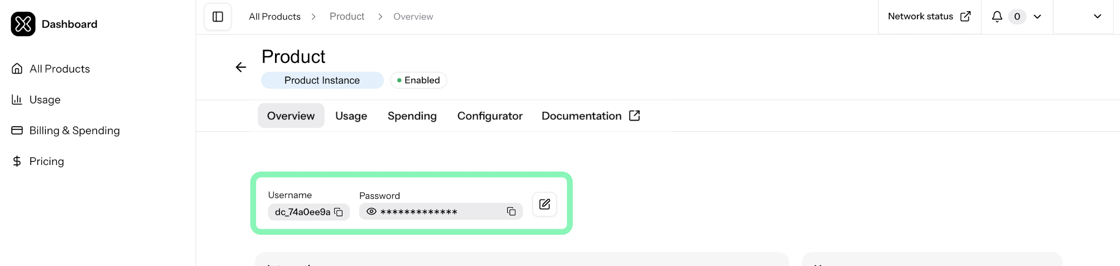 Find Oxylabs product instance credentials