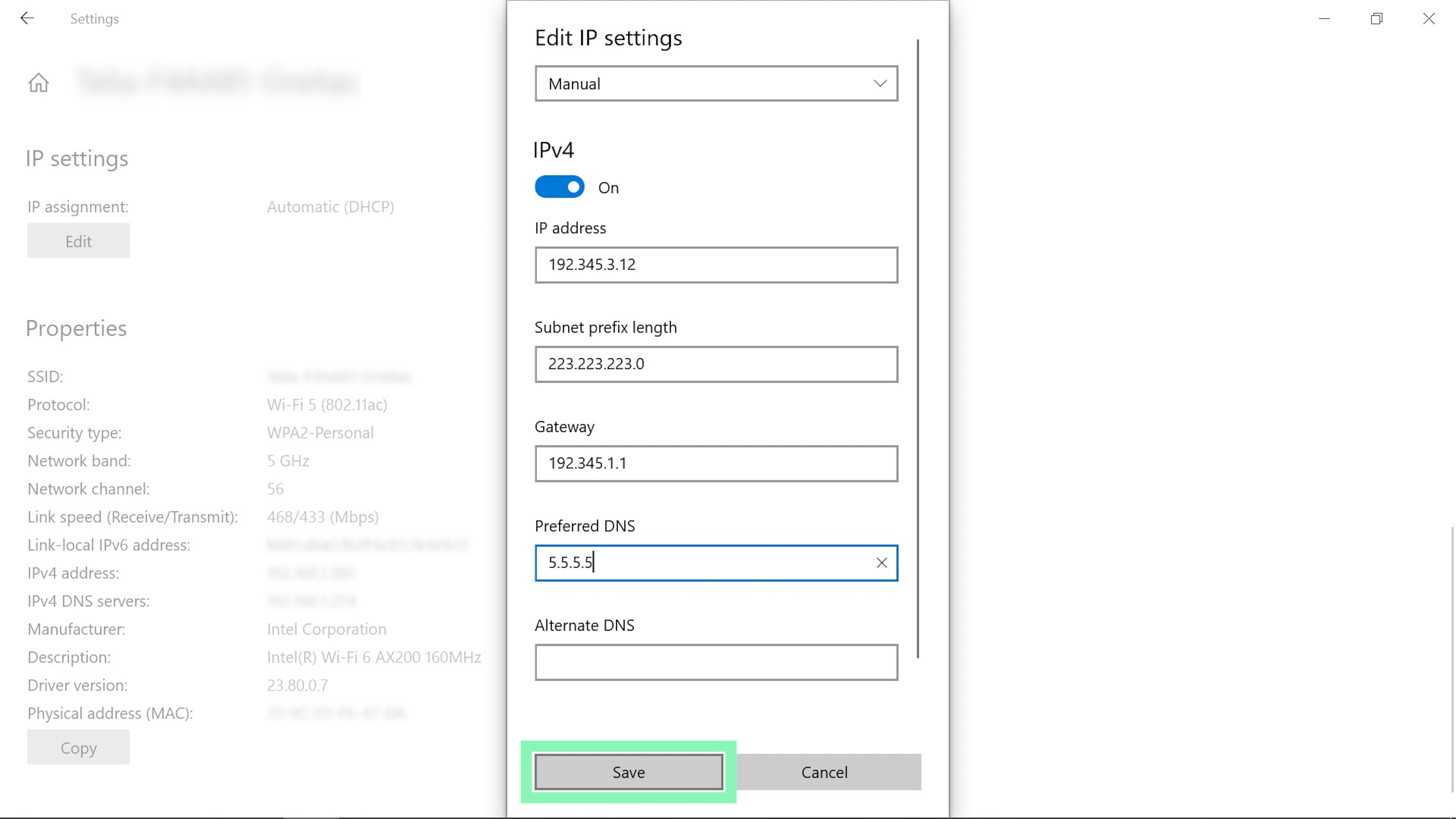 Saving IP changes on Windows 10