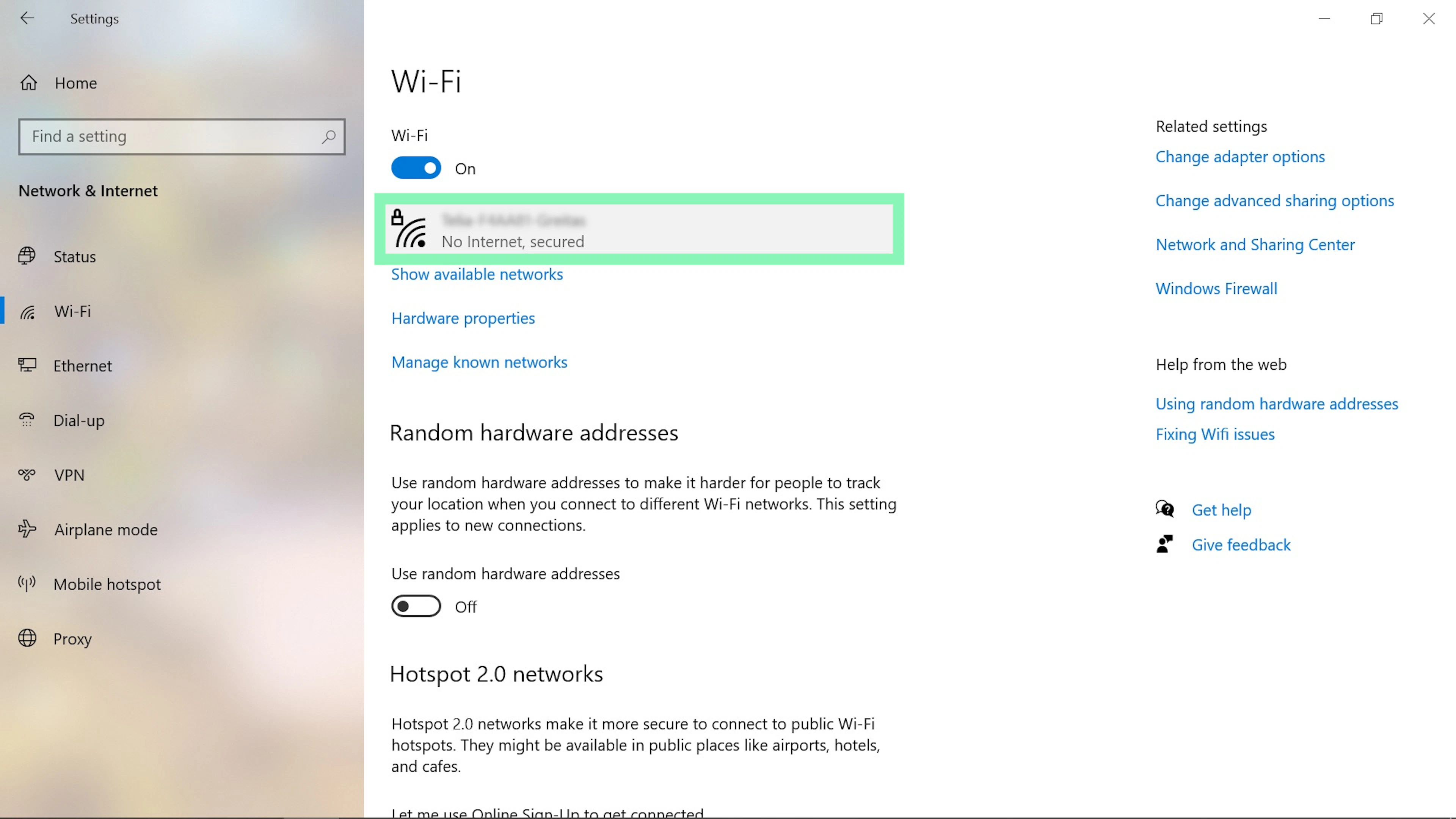 Windows 10 Wi-Fi screen