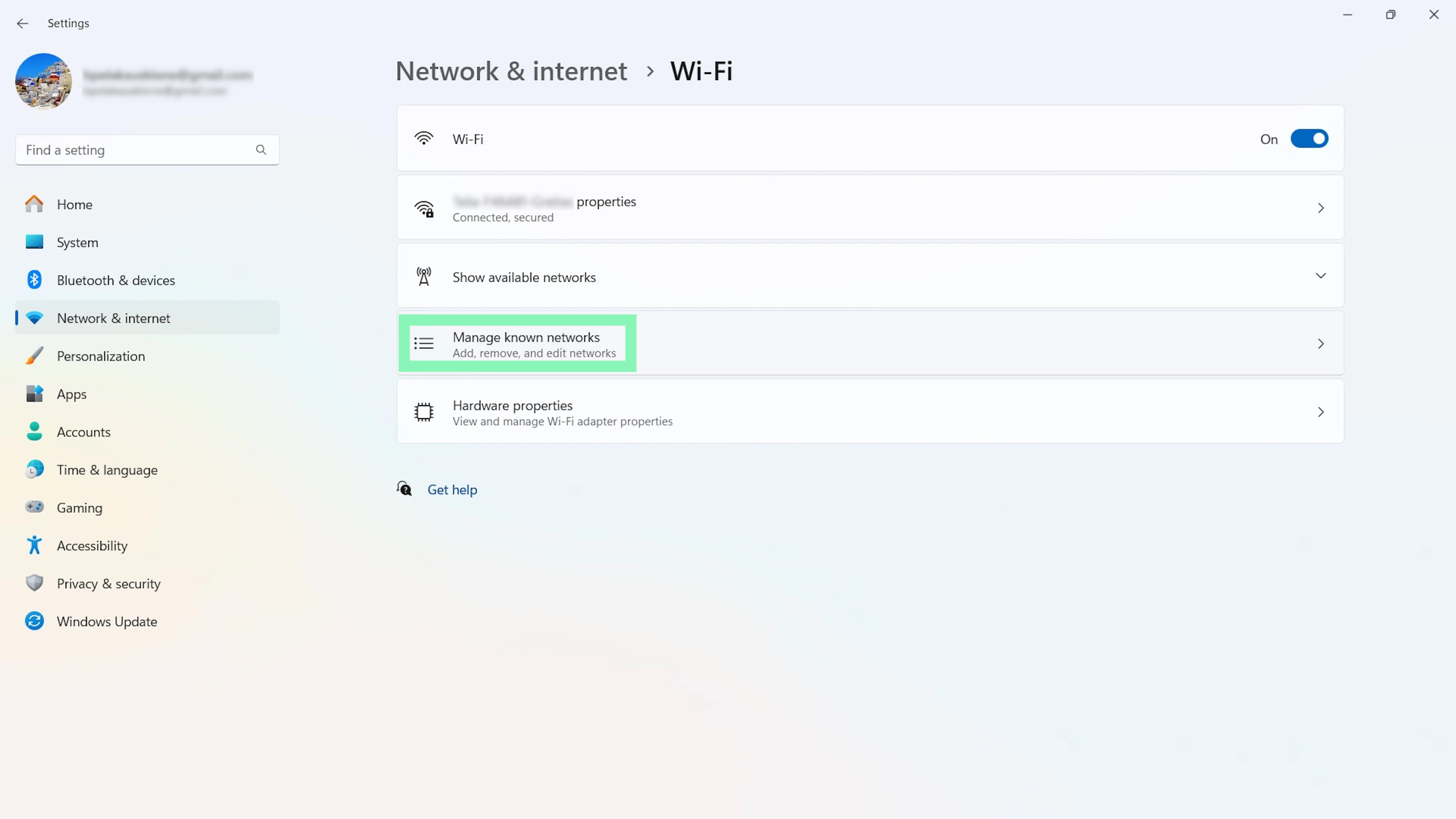 Windows 11 manage known networks