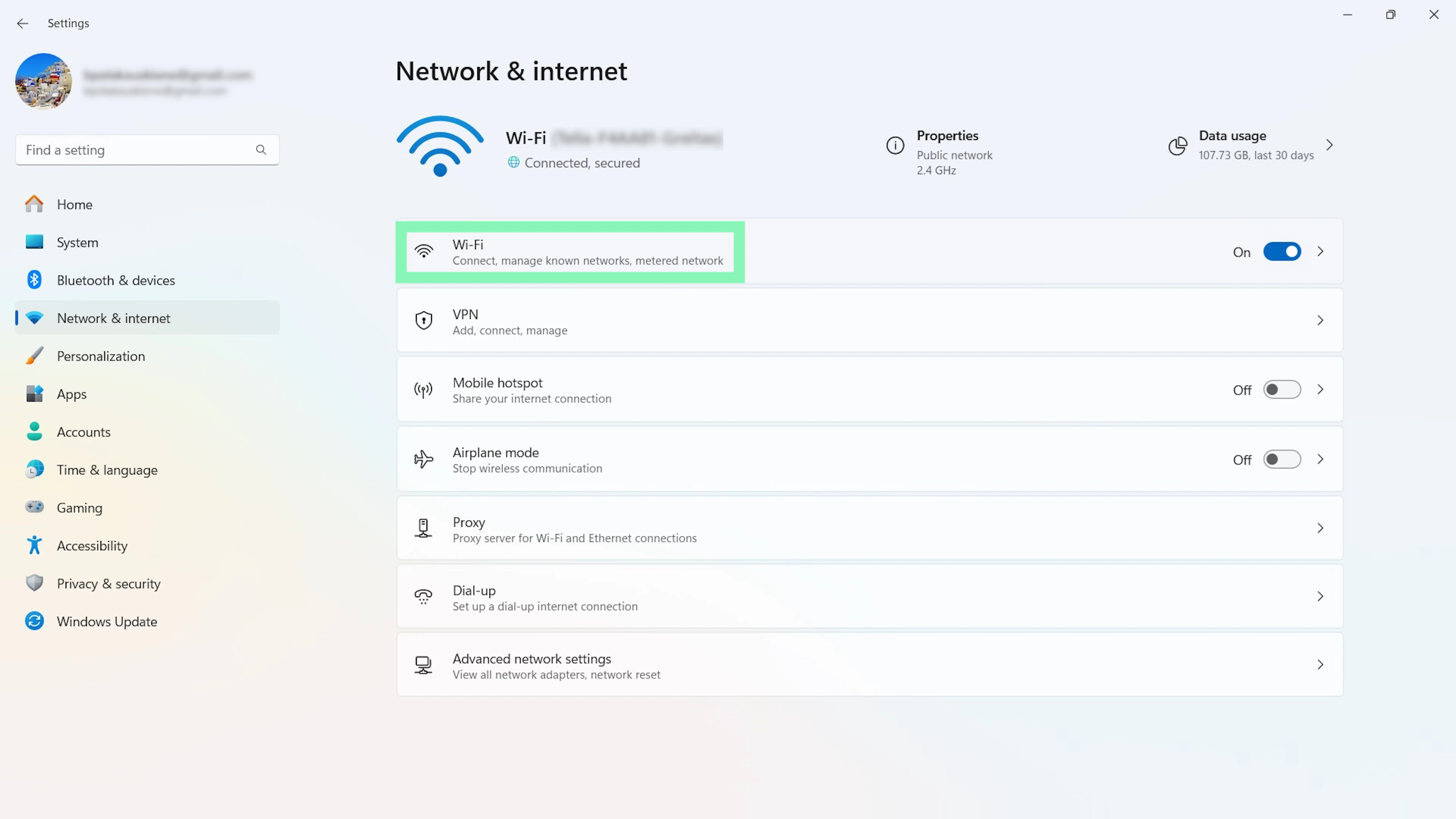 Windows 11 Wi-Fi tab