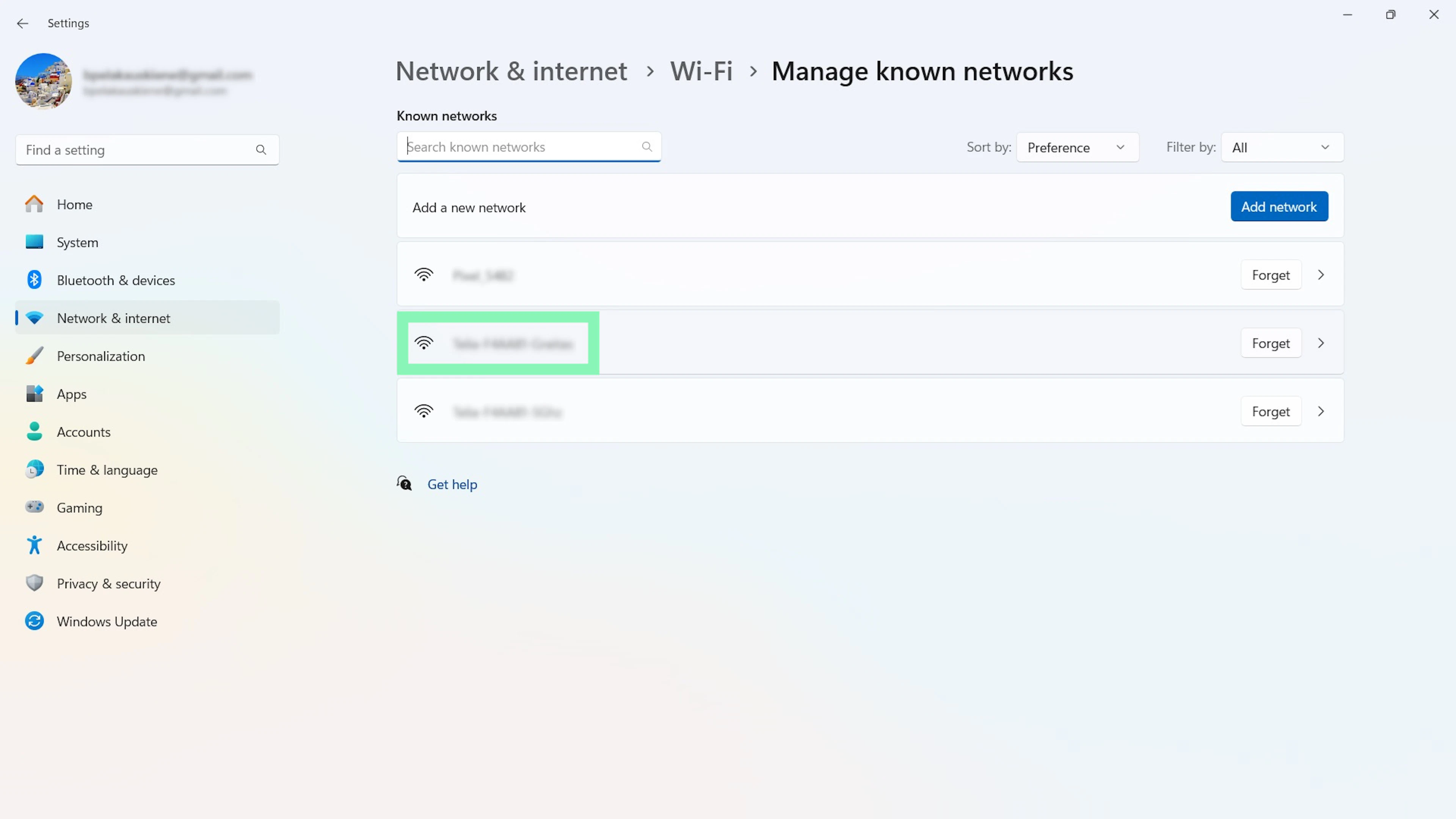 Windows 11 list of known networks