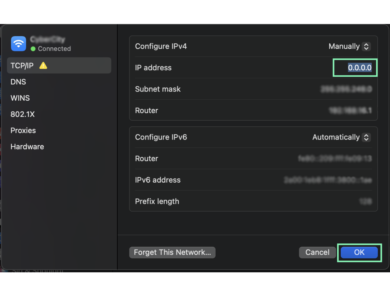 Saving IP changes on Mac
