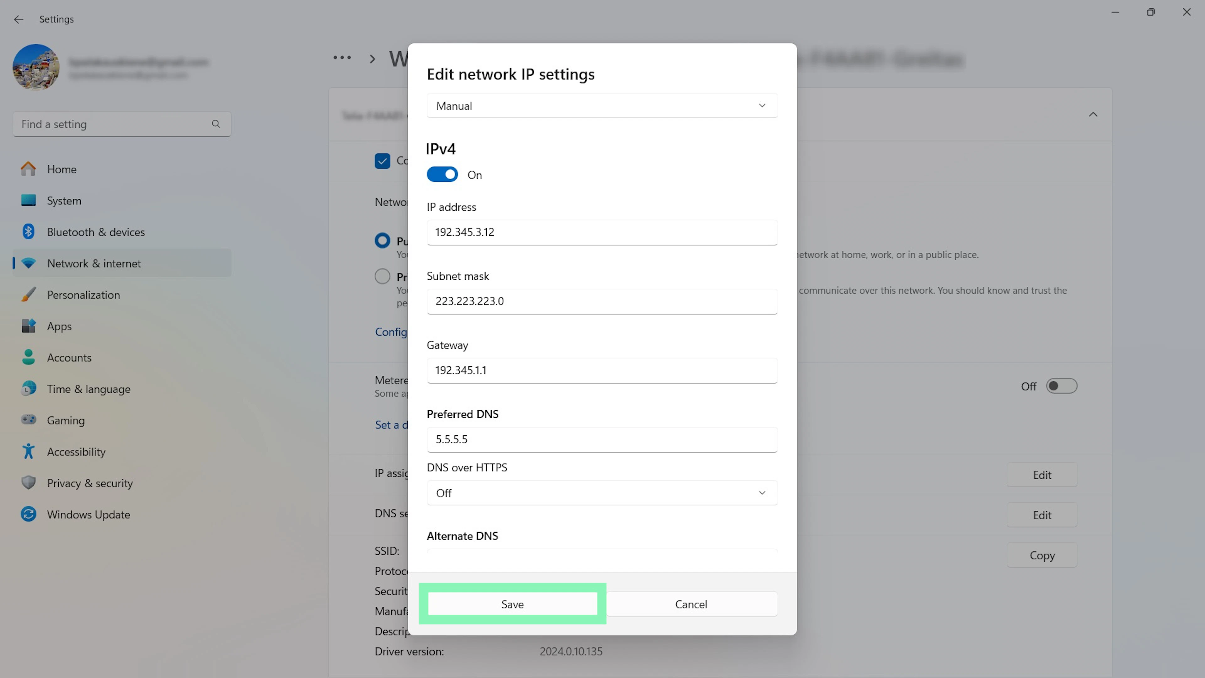 Save your IP changes Windows 11