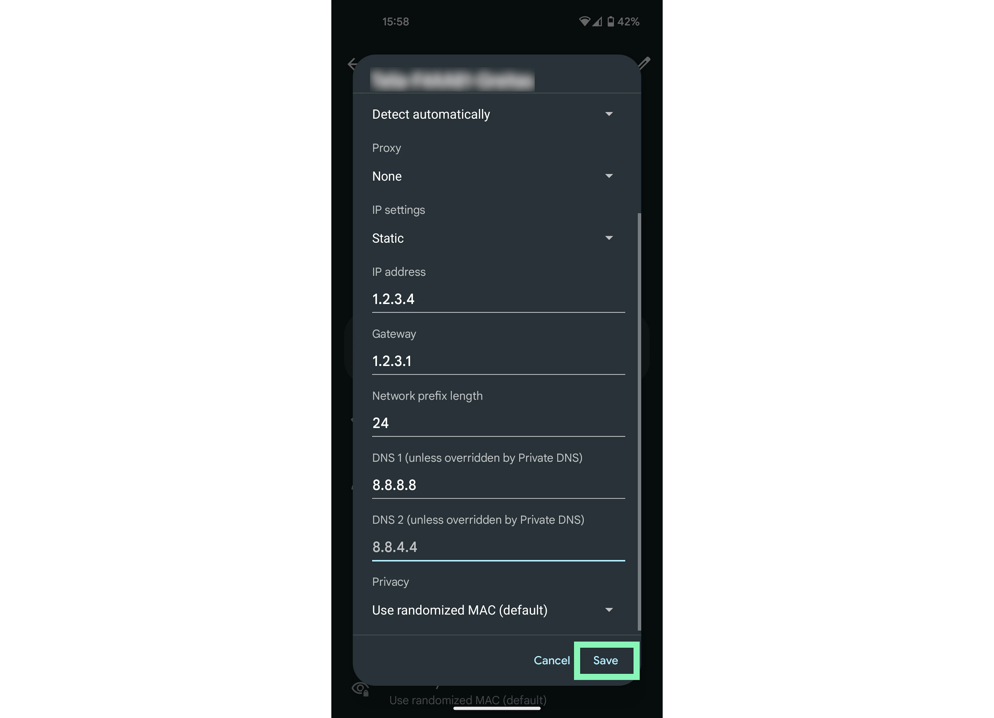 Android saving network changes