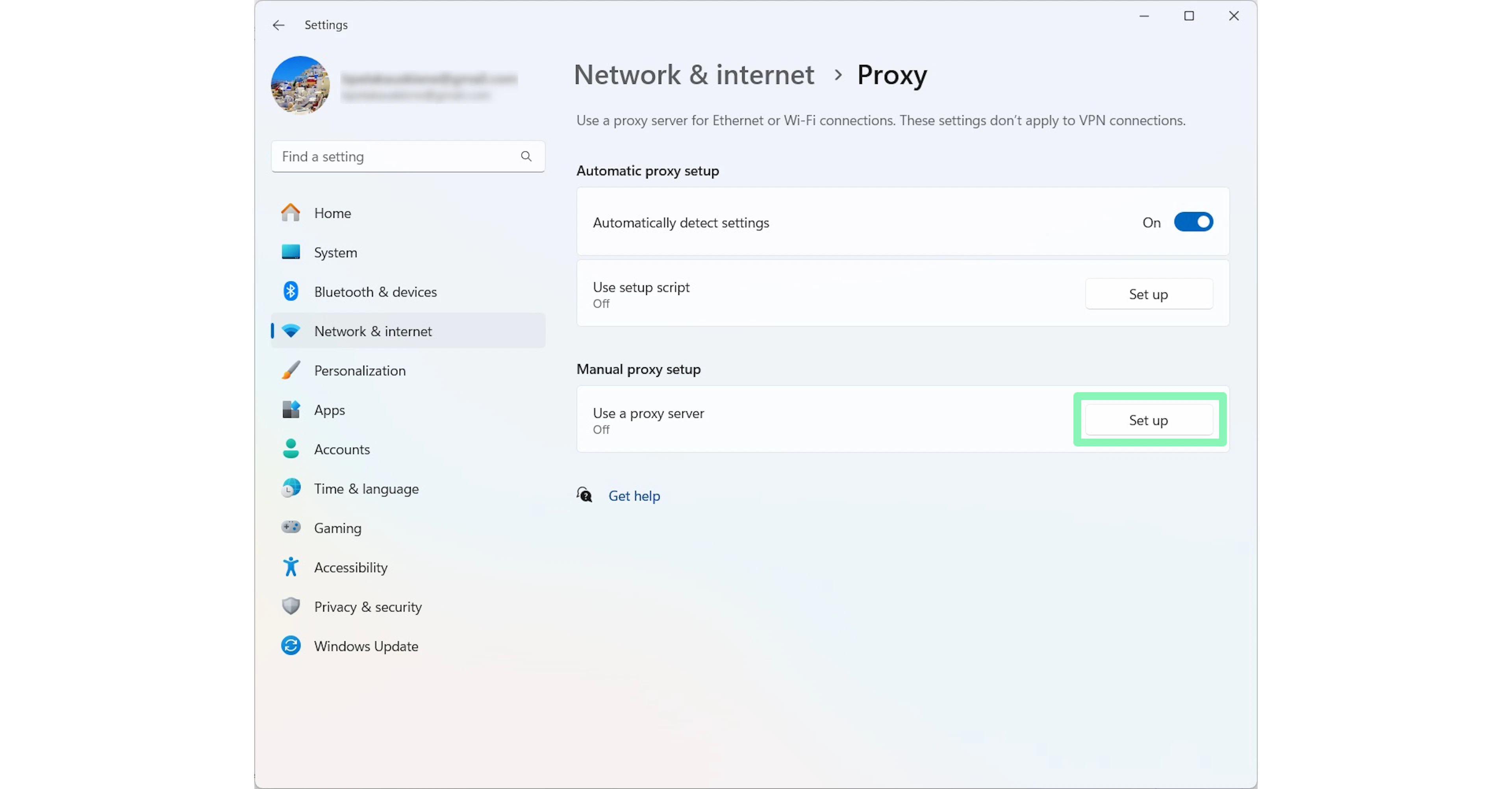 Setting up a proxy server for Windows