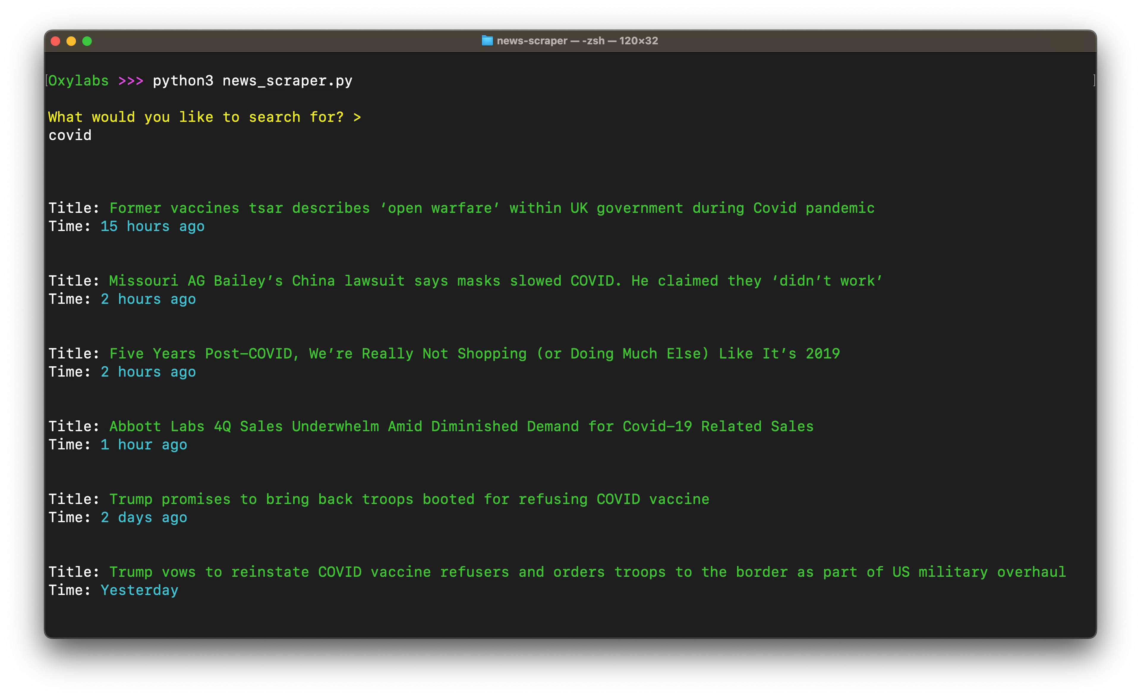 Running a Python scraper via a terminal