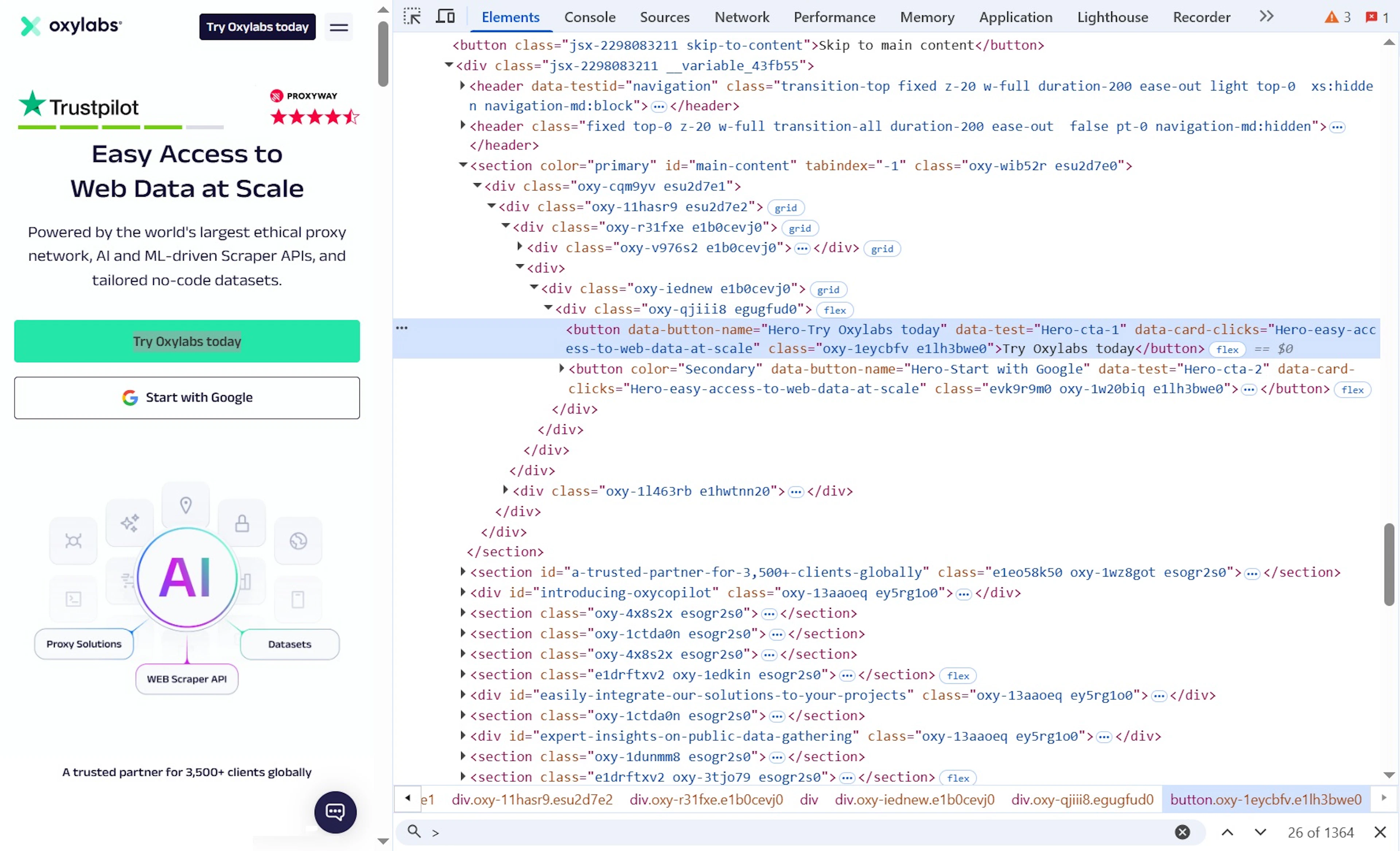 An HTML web element for a button