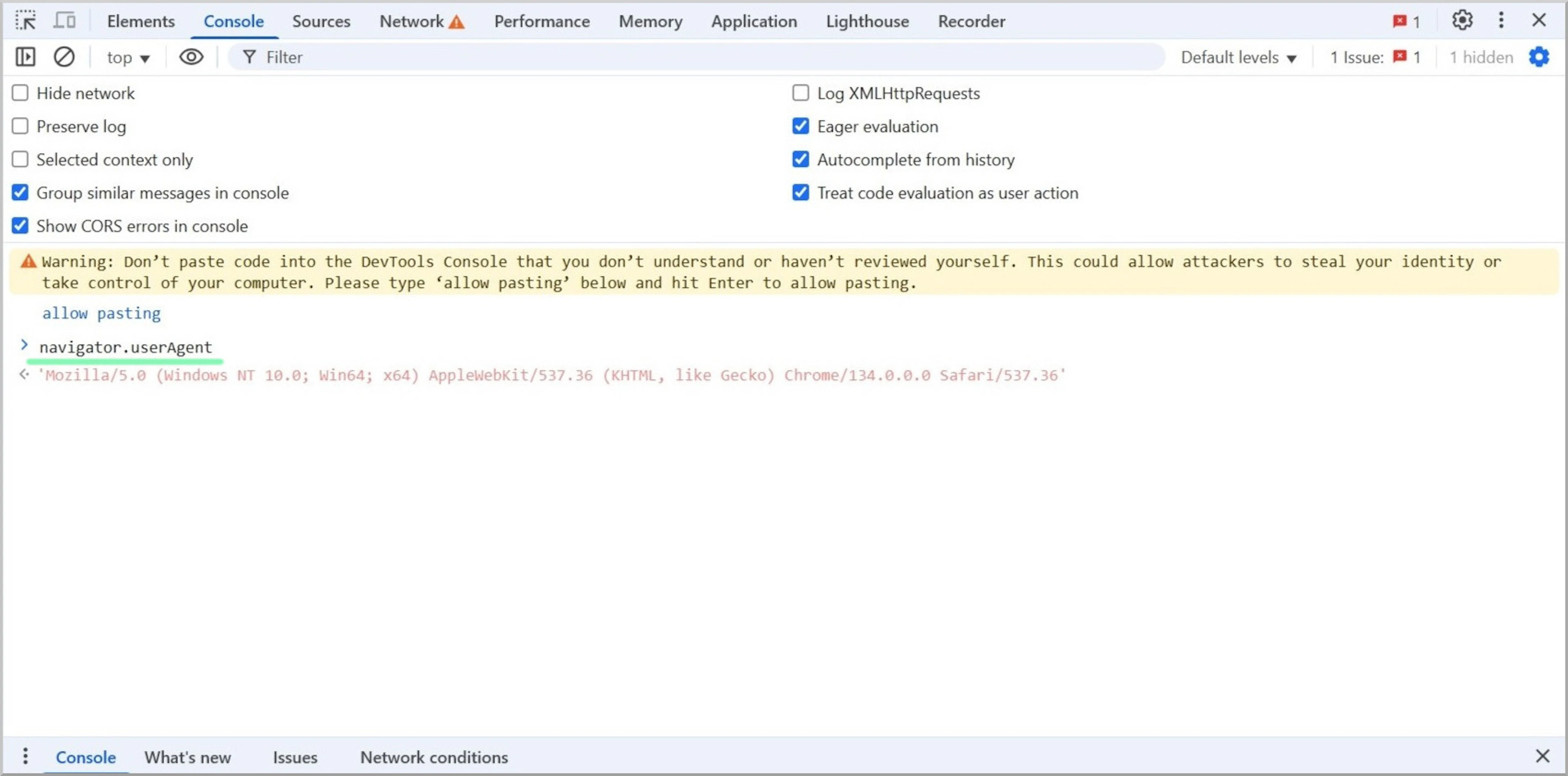 Google Chrome user agent string