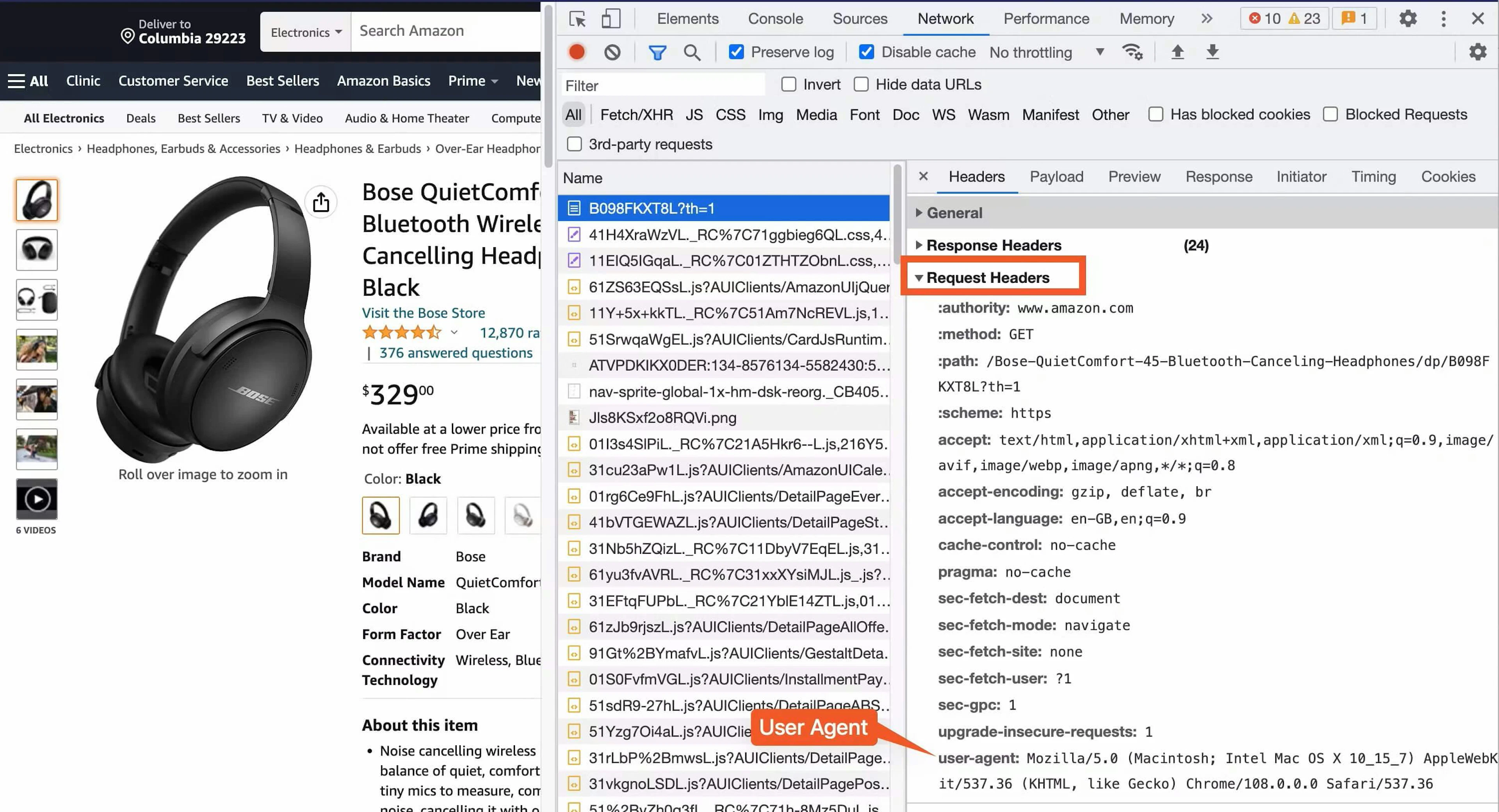 examinig request headers in dev tools illustration