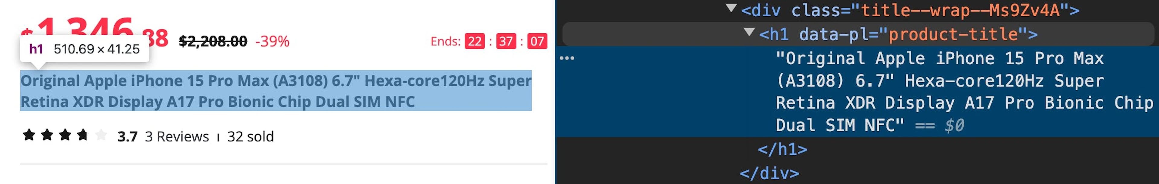 Finding the product title via Developer Tools