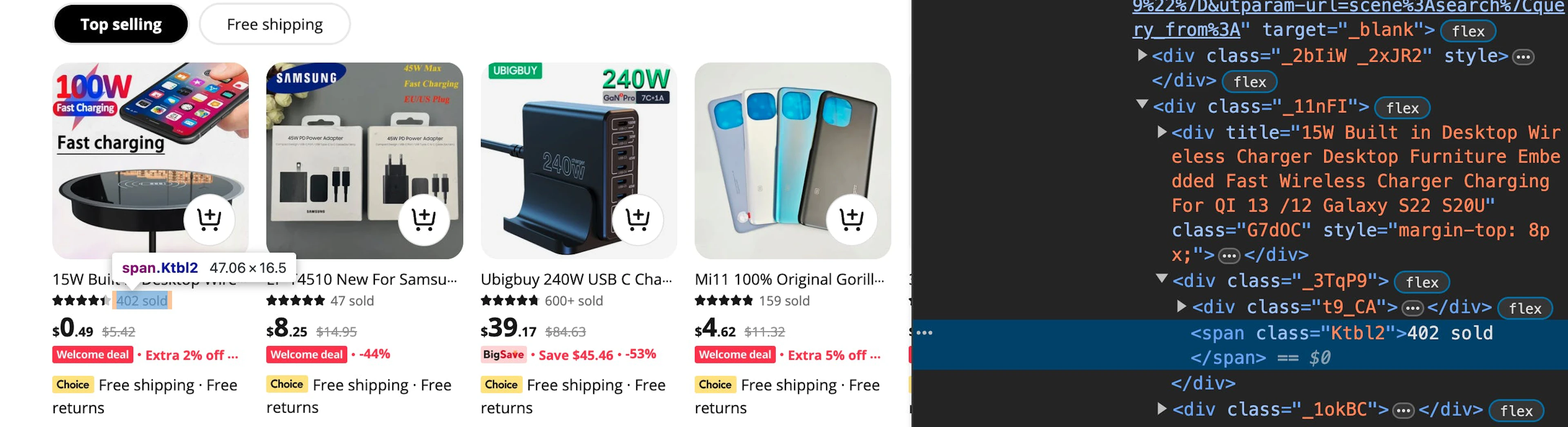 Finding the top-selling product's sales amount via Developer Tools