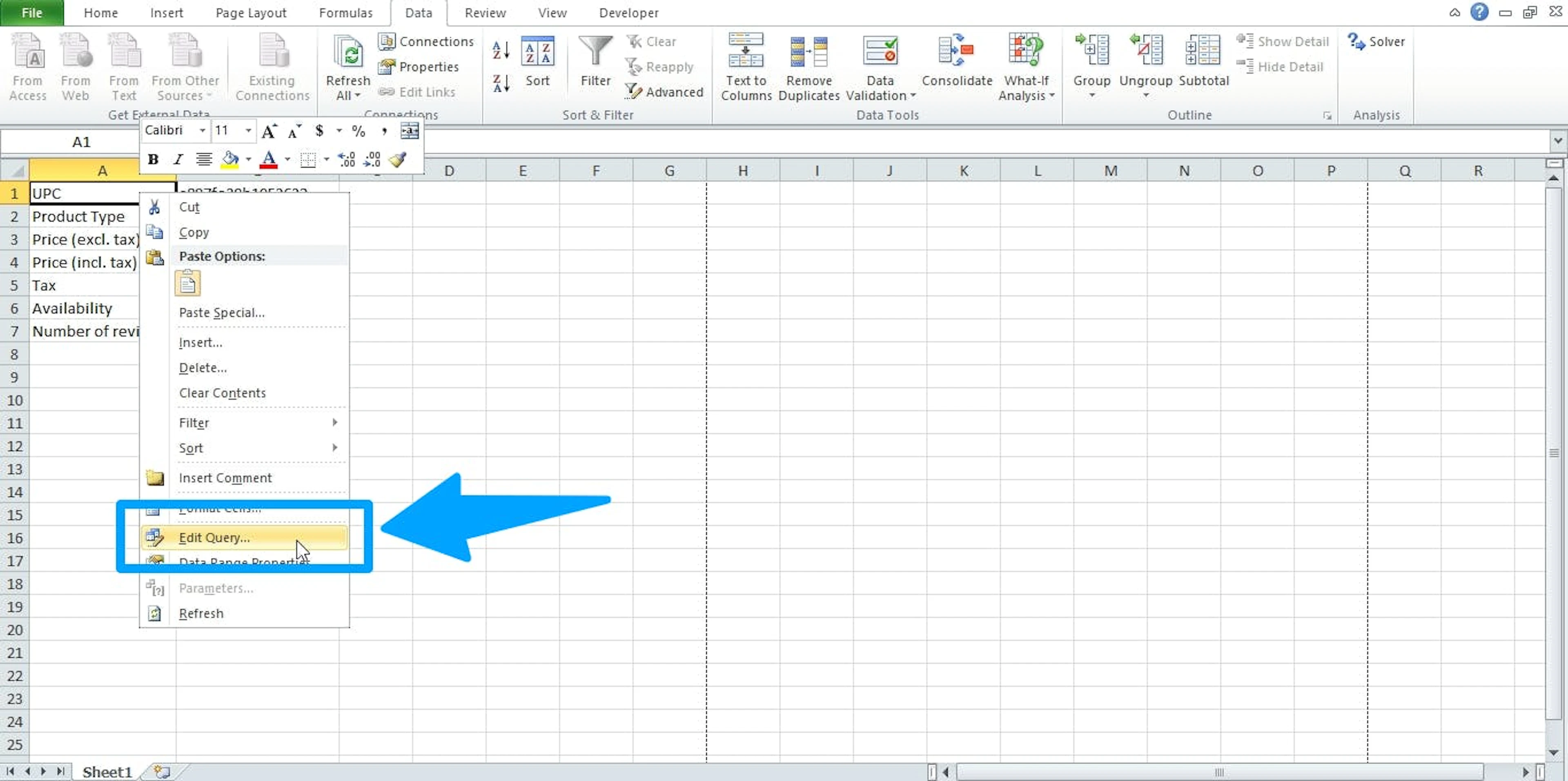  Right-click on the cell, and you'll see an option "Edit Query"