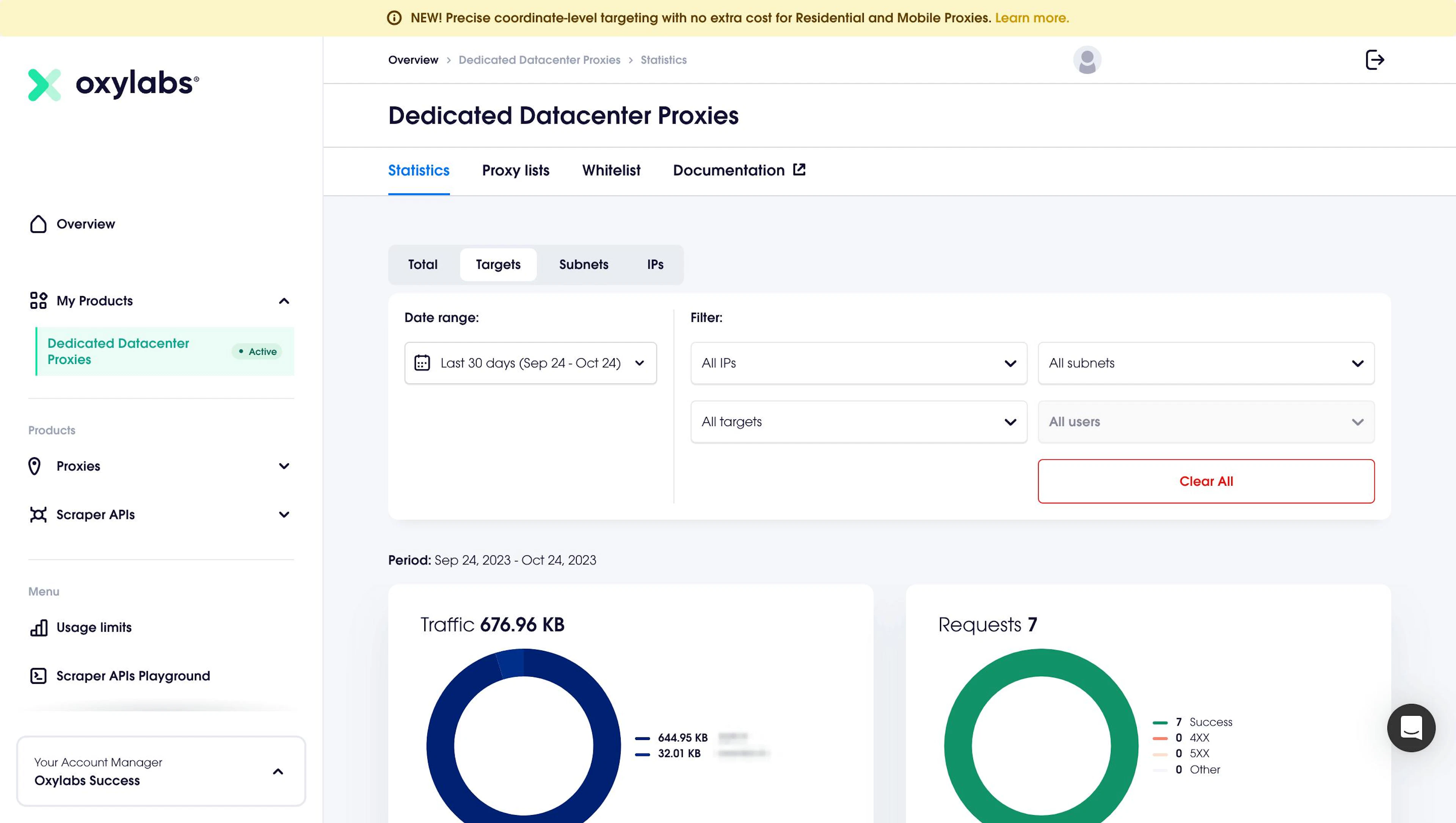 Filtering usage statistics by targets
