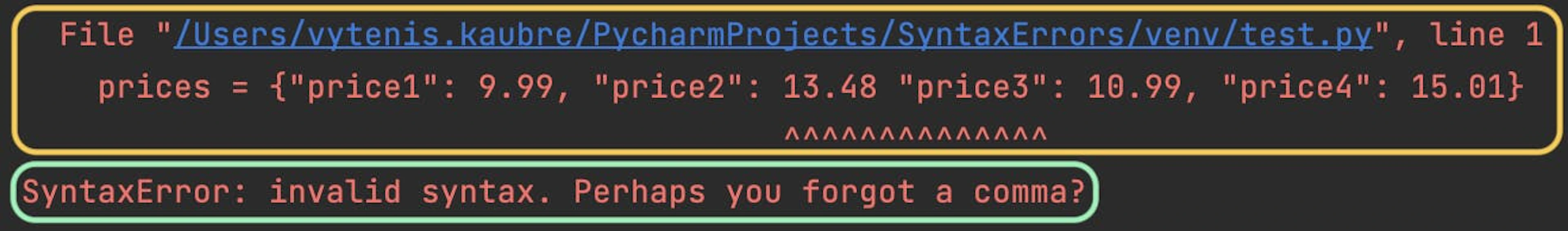 Python SyntaxError message