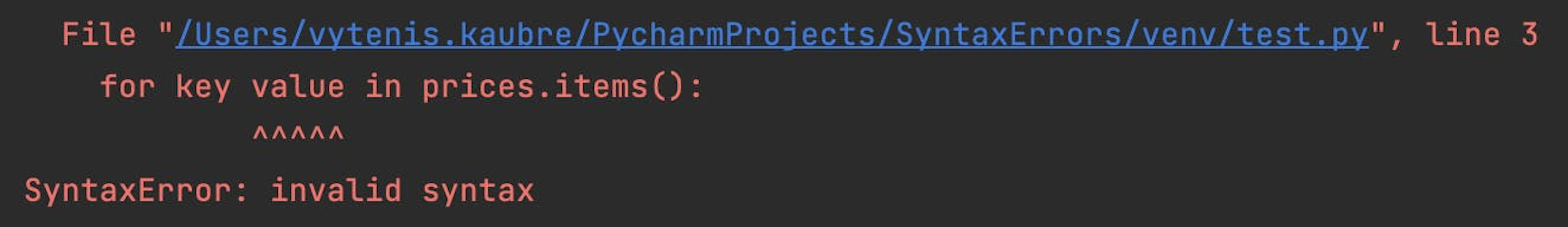 Python SyntaxError message