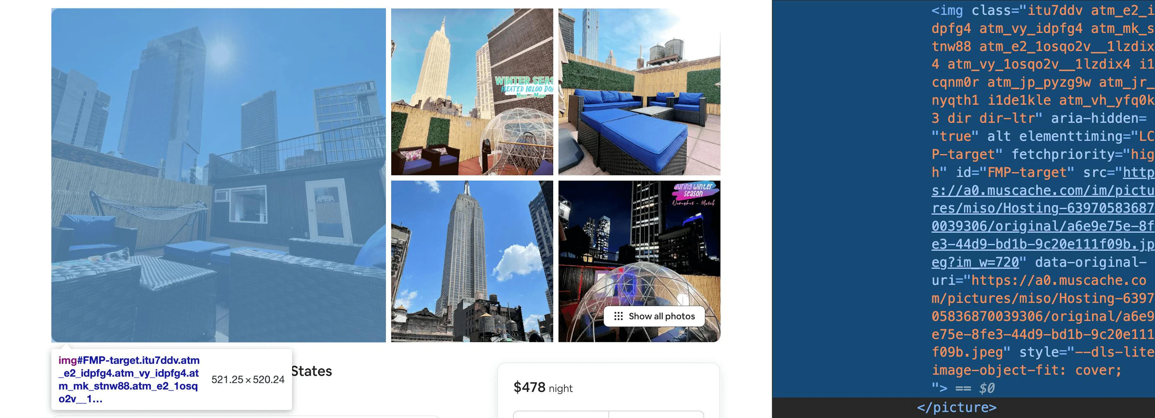 Inspecting Aribnb listing images via Developer Tools