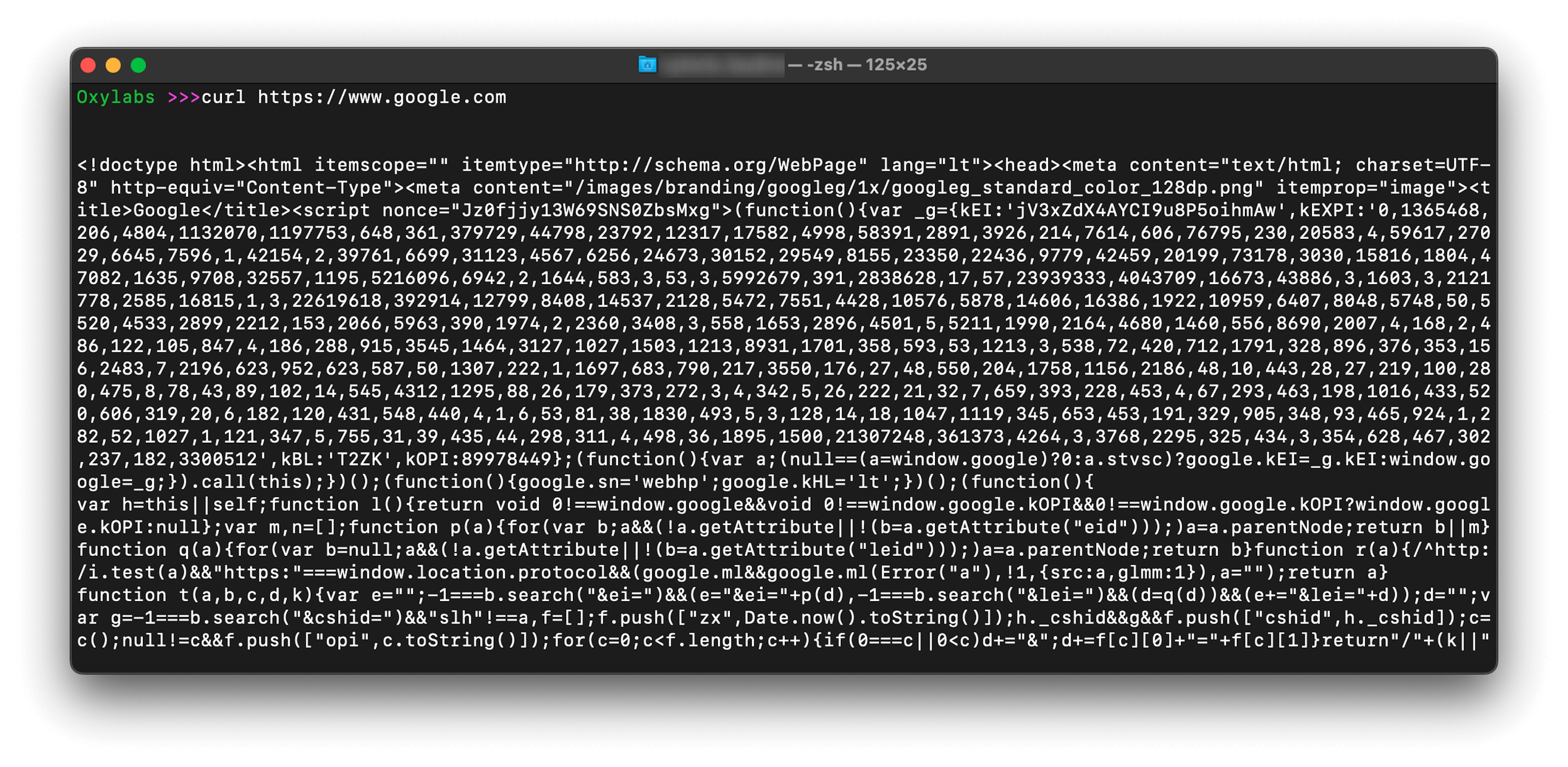 Checking the HTML output of google.com via curl