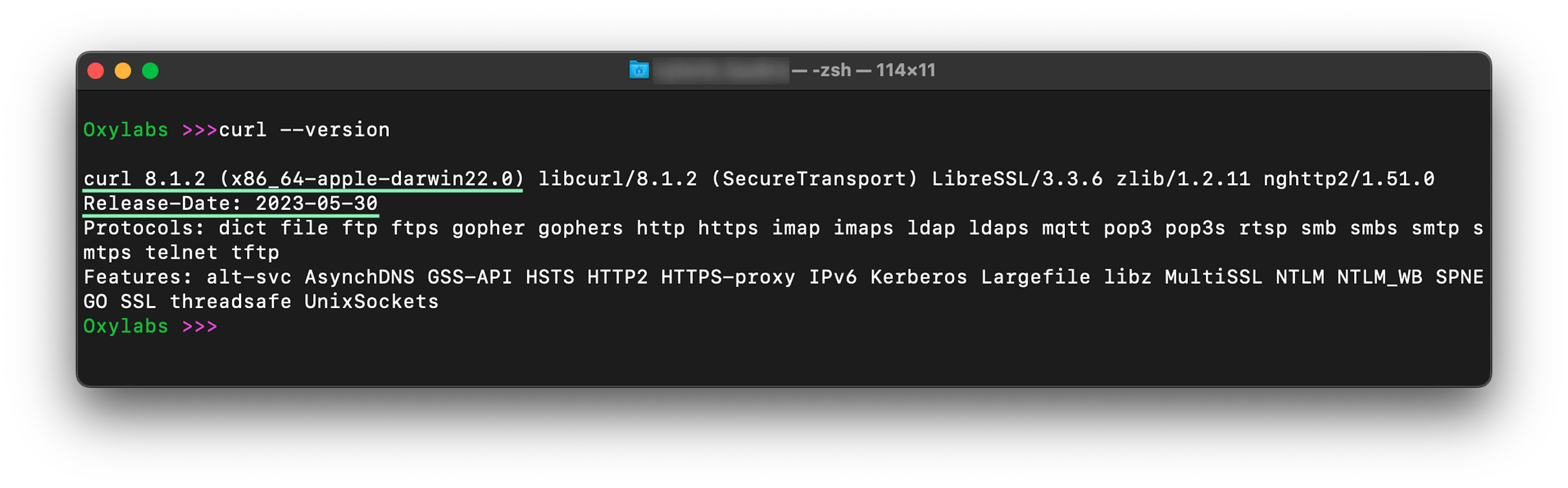 Checking the curl version via the terminal
