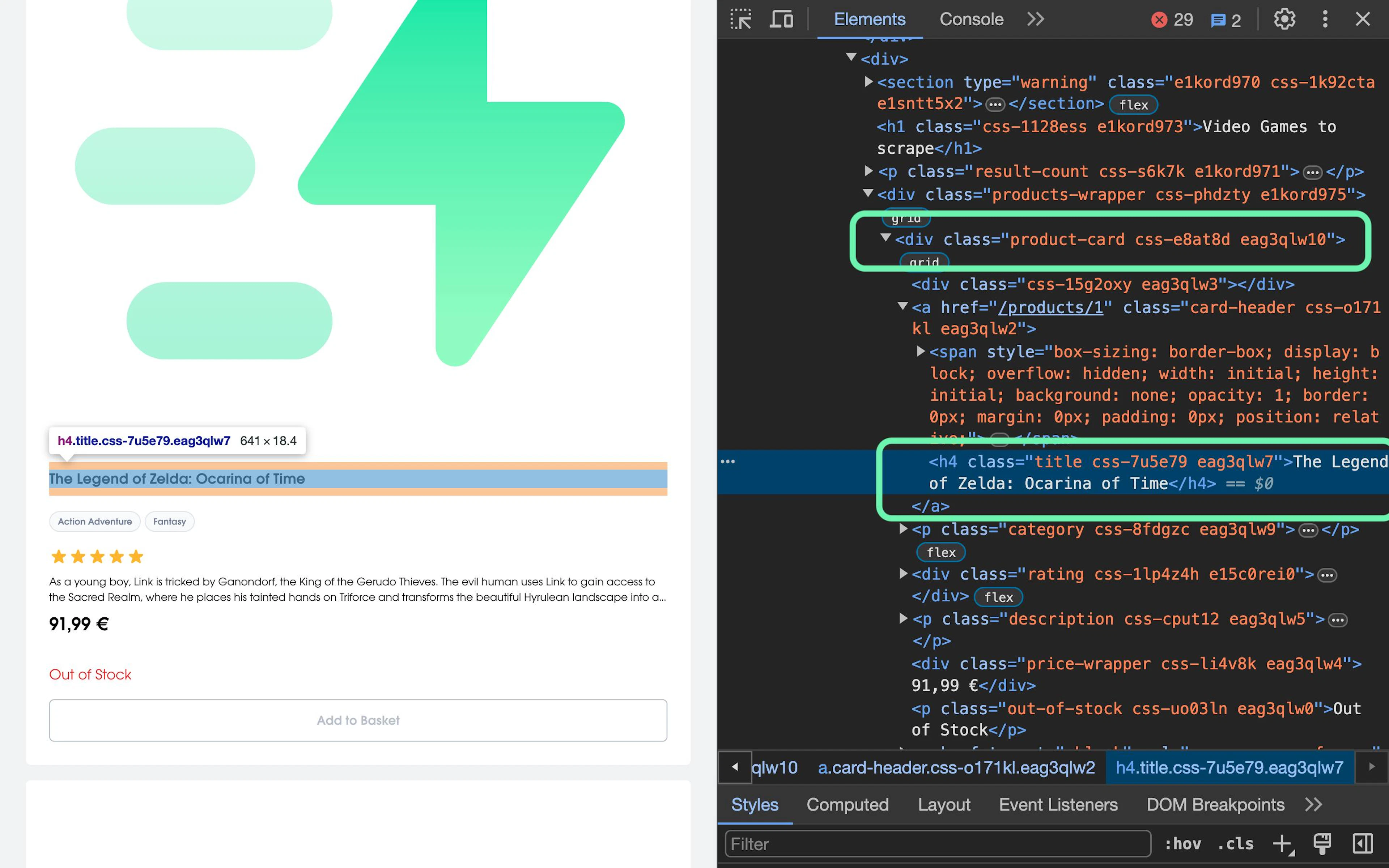 Inspecting Oxylabs scraping sandbox via Developer Tools