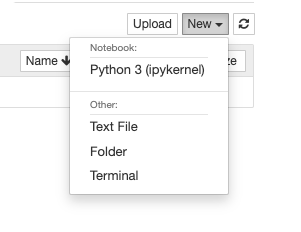 Dropdown menu for creating new Jupyter Notebook
