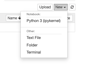 Dropdown menu for creating new Jupyter Notebook