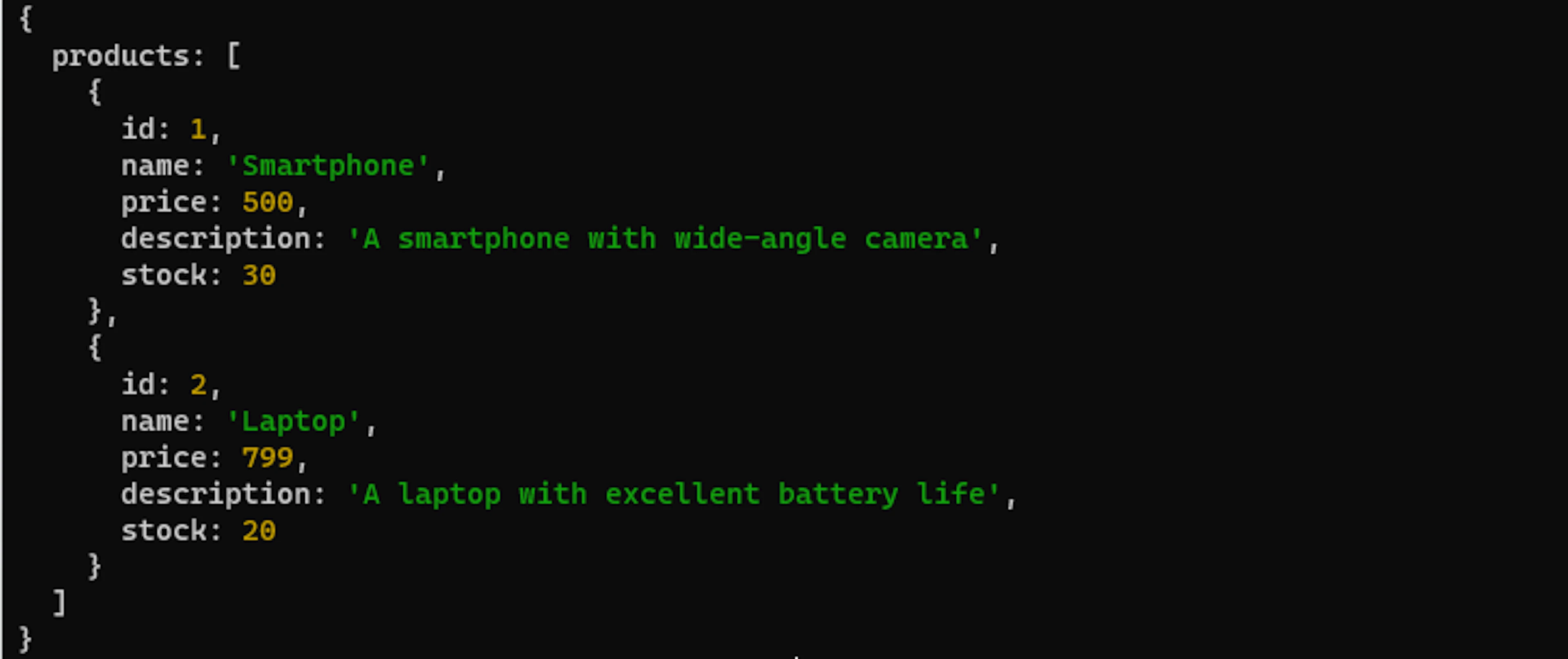 JSON file displayed in the console