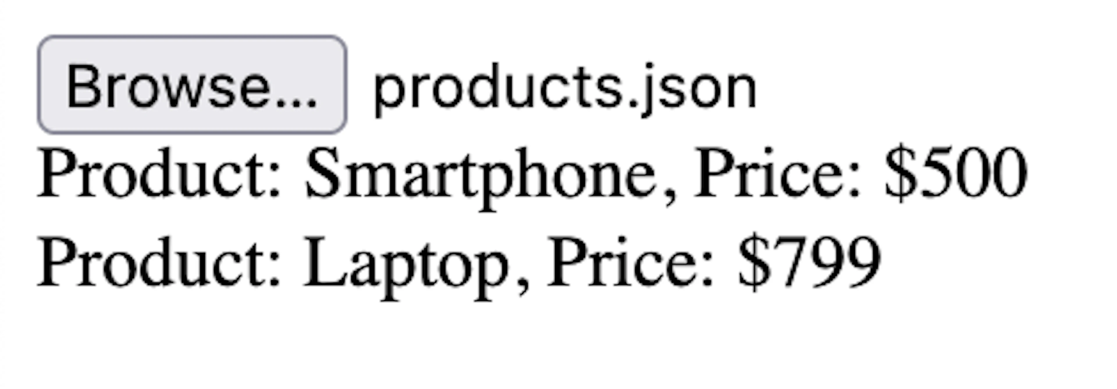 Parsed JSON data after uploading a file via a browser