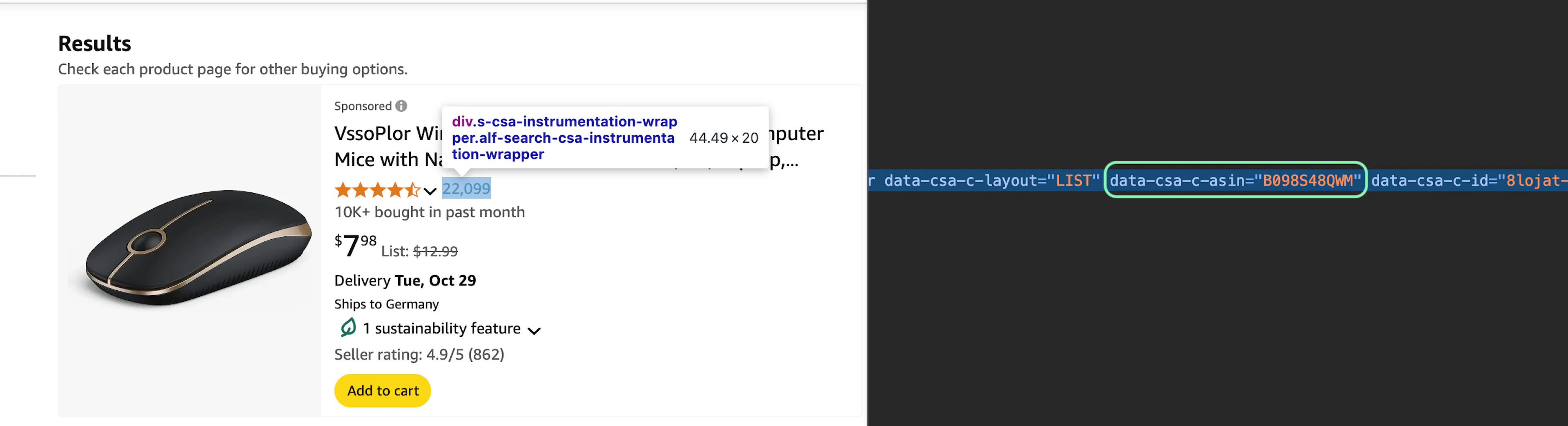 Finding the product ASIN in the attribute via Dev Tools