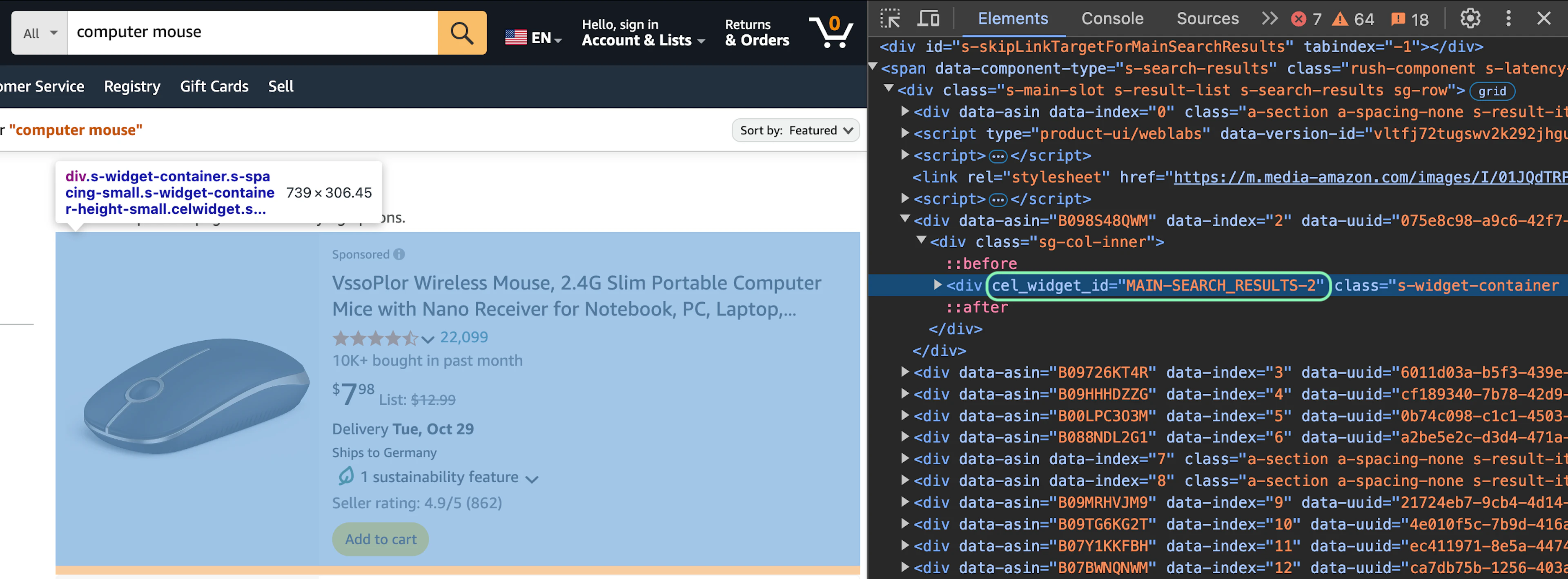 Inspecting Amazon product listing via Dev Tools
