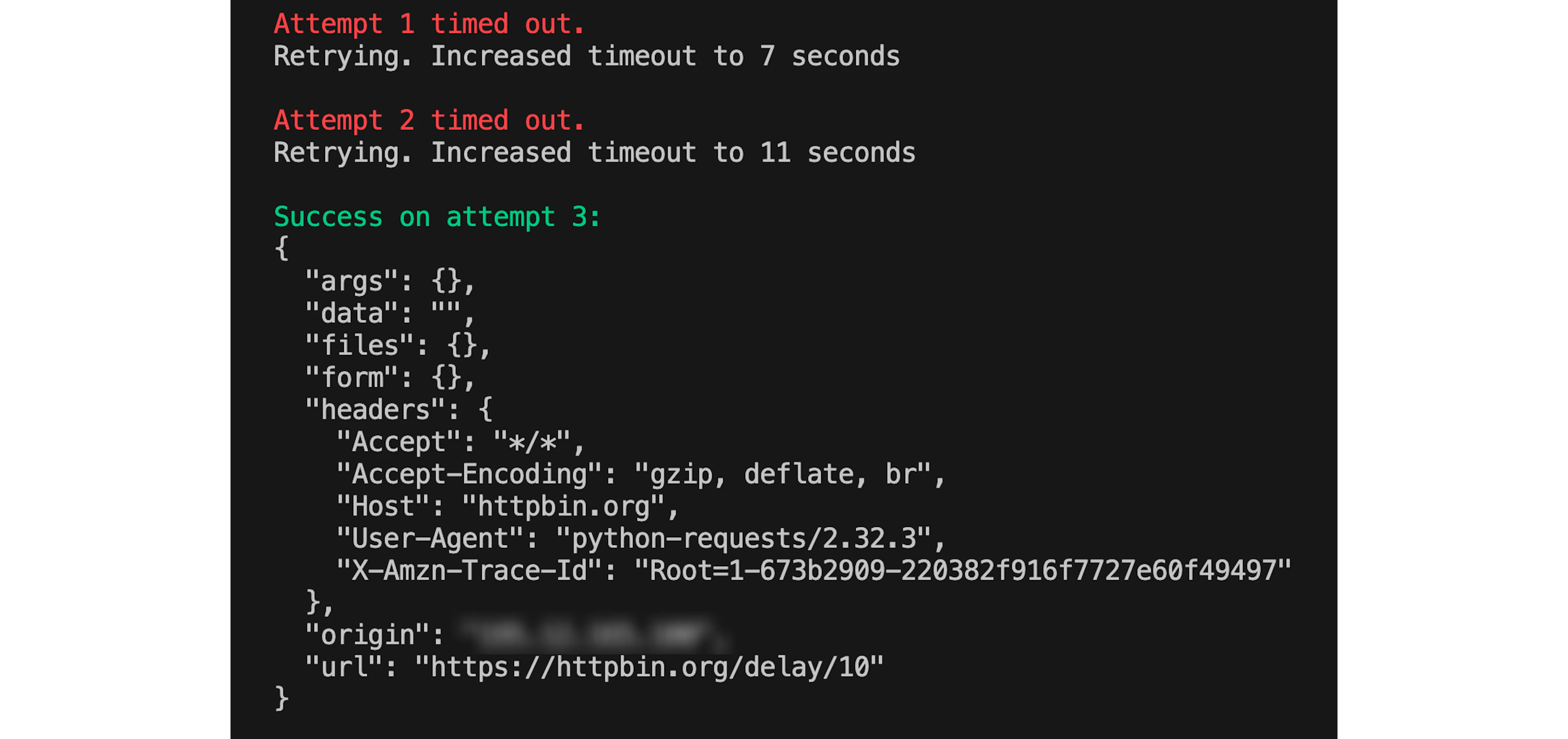 Output of the code with a retry mechanism