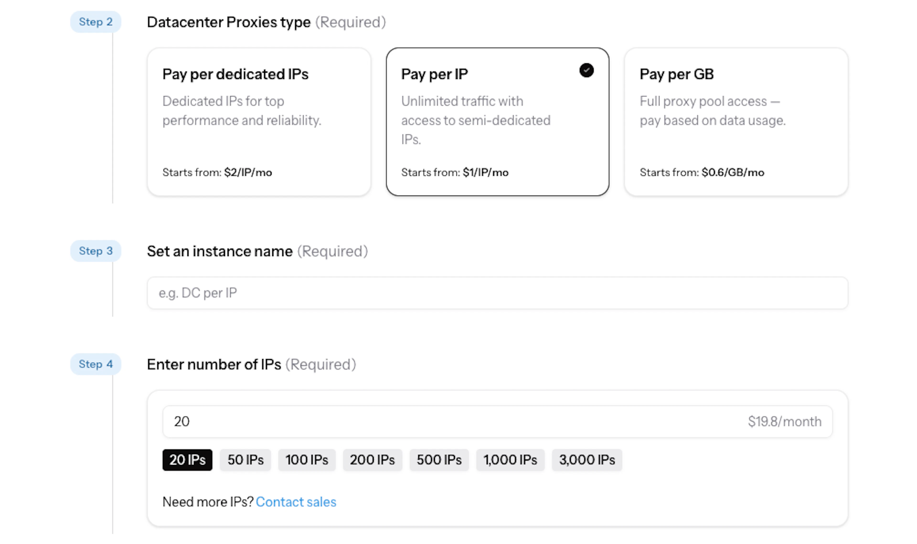 Datacenter Proxies instance creation on Oxylabs Dashboard