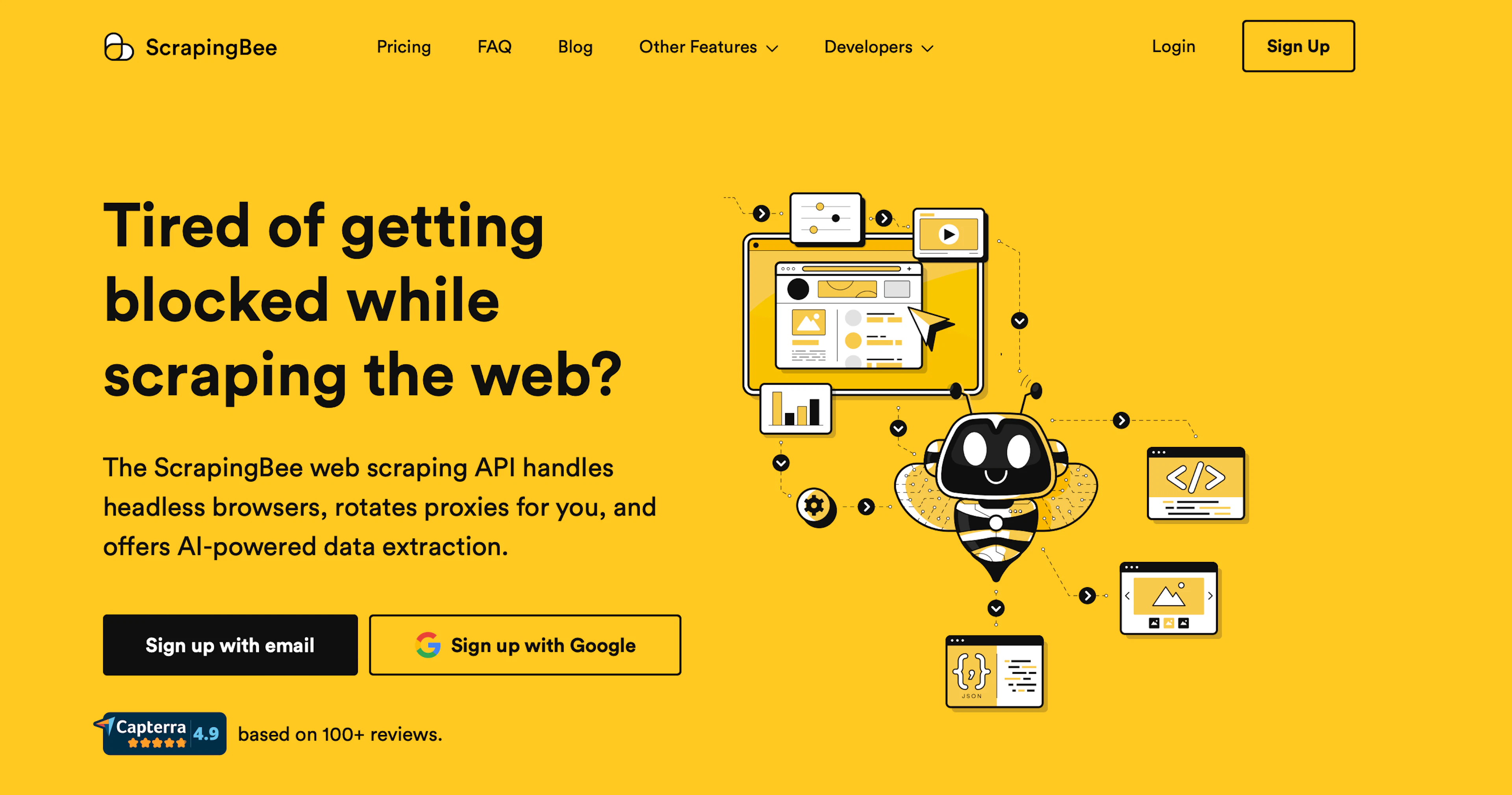 ScrapingBee advanced scraping service with web scraping apis, headless browser management, and JavaScript rendering for any dynamic web page.