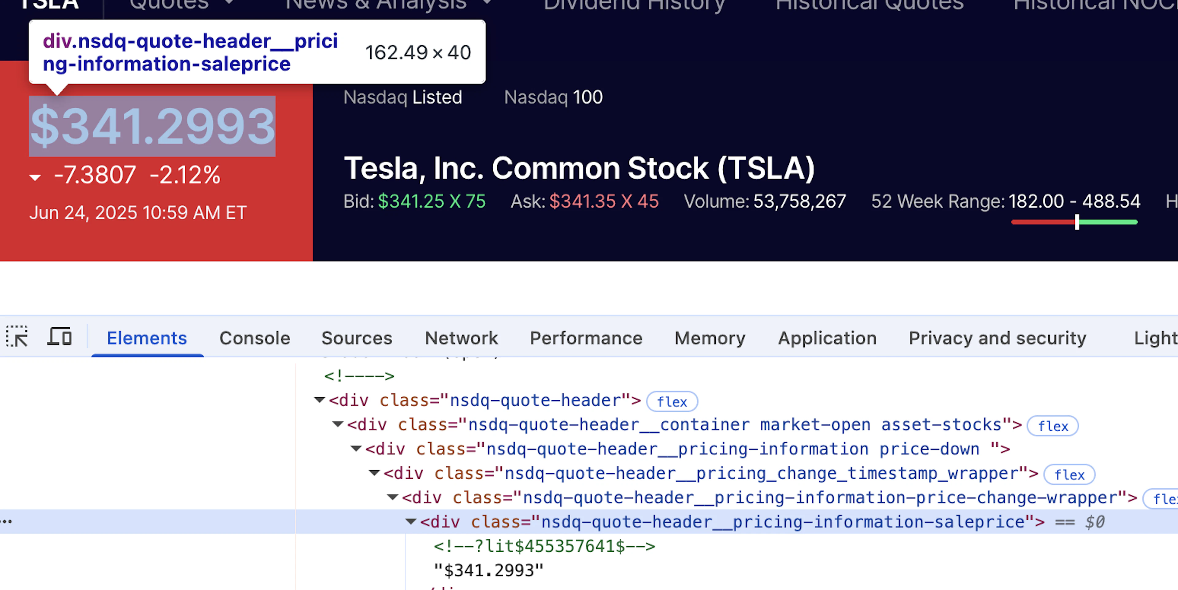nasdaq web scraping tutorial – getting the price