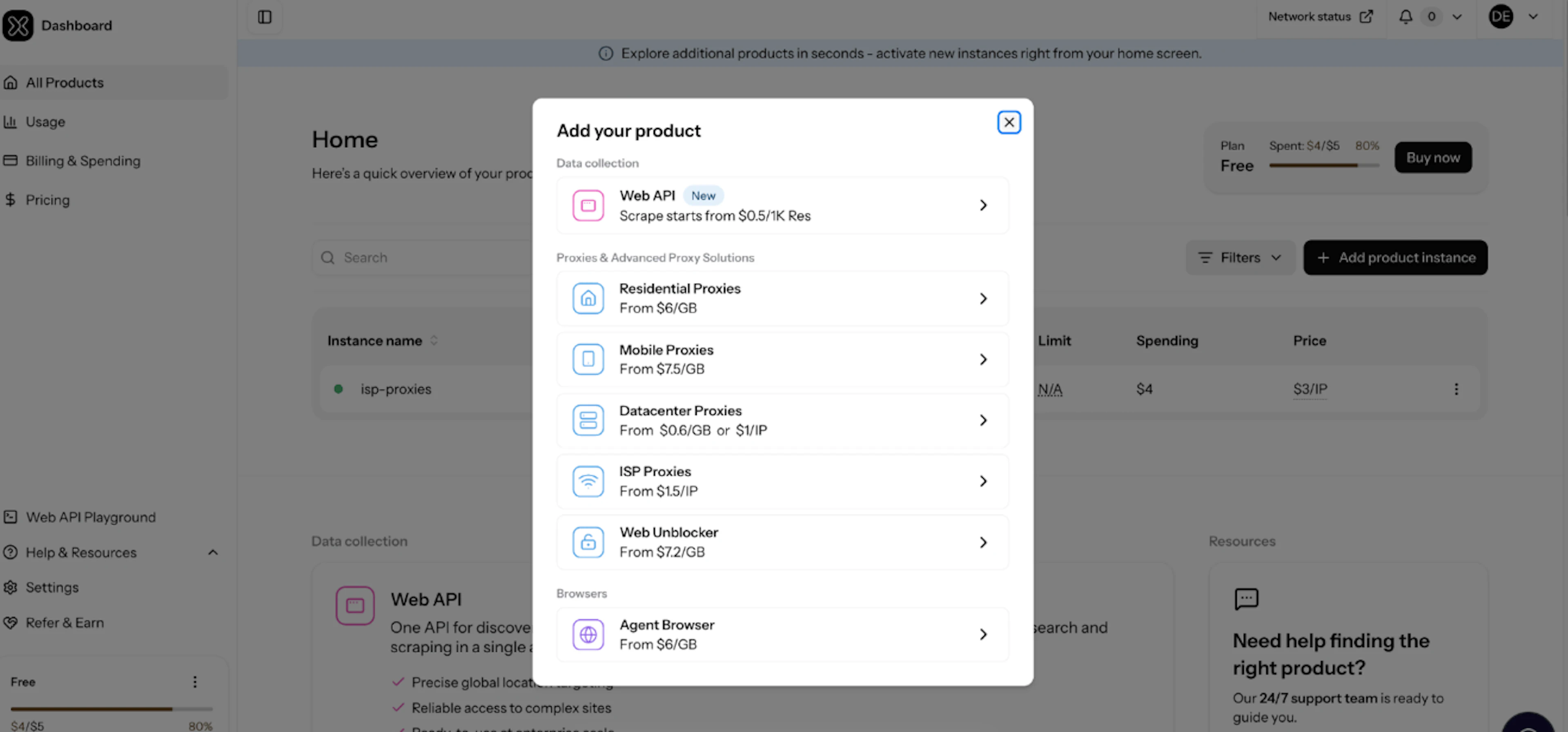 Add Oxylabs product instance in the dashboard